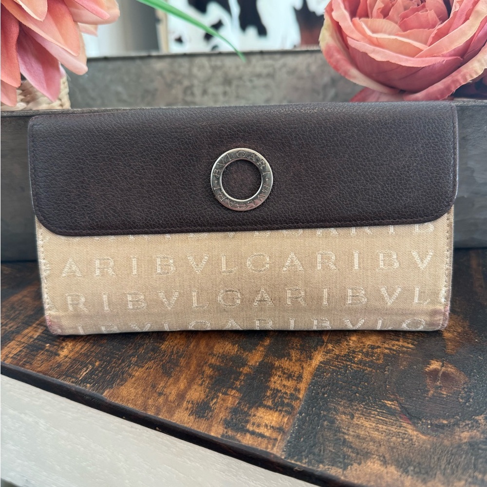 Bulgari Dark Brown and Beige Wallet